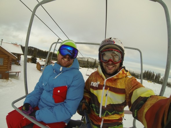 Morgan Day and Oliver Berger out doing some run quality assessment at Mt. Timothy.  Photo: Oliver Berger