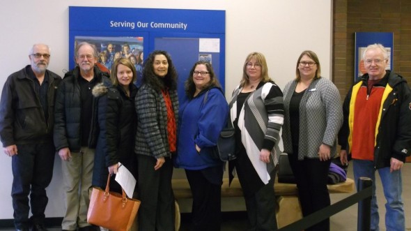 Members of St. Peter’s Anglican Church and the Williams Lake Refugee Sponsorship Group opening an account at the Bank of Montreal for donations to sponsor a refugee to the Williams Lake area. Photo submitted by Williams Lake Refugee Sponsorship Group 