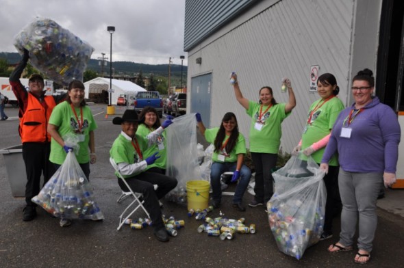 Mary Forbes from the Cariboo Chilcotin Conservation Society's Waste Wise program and her merry band of volunteers set up recycling stations, sorted all garbage, and provided information and training at the 40th annual BC Elders Gathering in Williams Lake. Photo: LeRae Haynes  