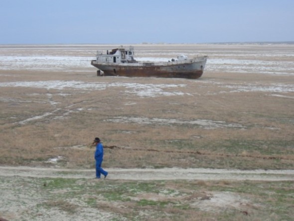 An abandoned ship in the former Aral sea in northern  Kazakhstan.  Photo: P. Christopher Staecker  